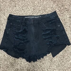 American Eagle Outfitters Black Ripped Denim Shorts with Frayed Hem